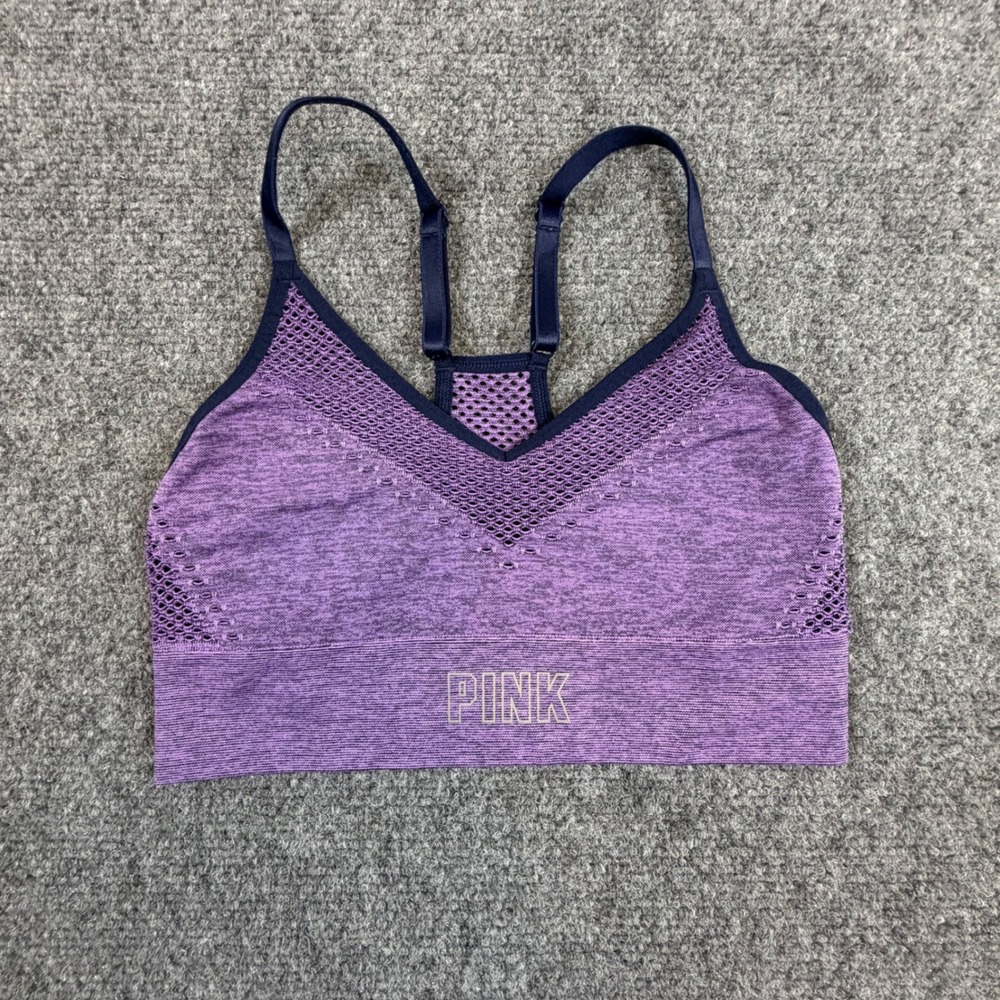 Victoria's Secret PINK Seamless Sports Bra Purple Heather Mesh Racerback XSmall